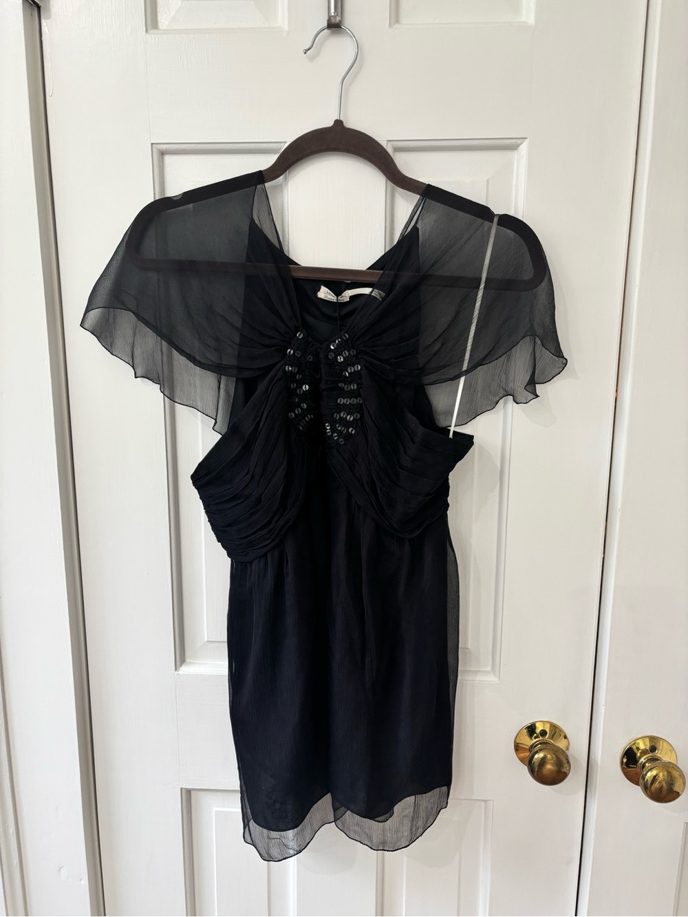 Max Studio Black Sheer Capelet Camisole with Sequin Detail